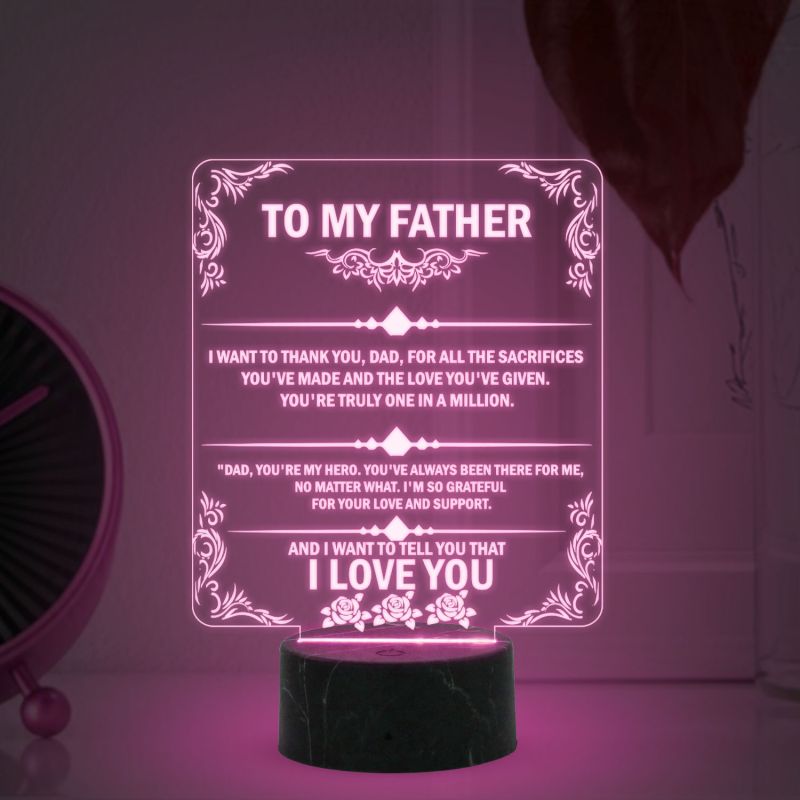 To my Father Acrylic English Quote Led Night Lamp with Automatic Color Changing Light Birthday Gift for Dad